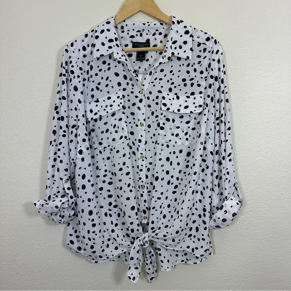 Investments Woman Women’s Top Sz 1X NWT Button Up Black White